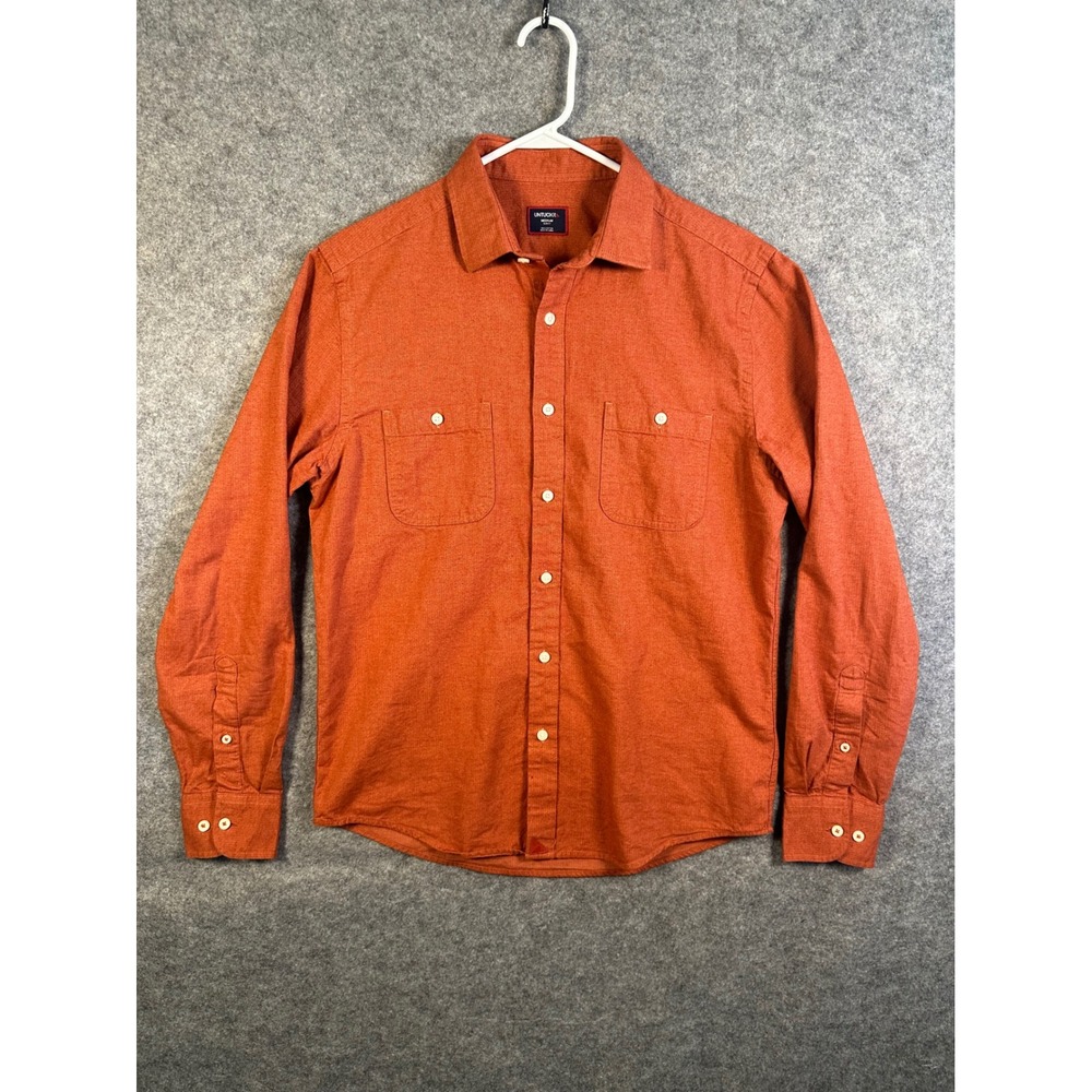 UNTUCKit Hemsworth Slim‎ Fit Orange Herringbone Cotton Button Down Shirt Mens M